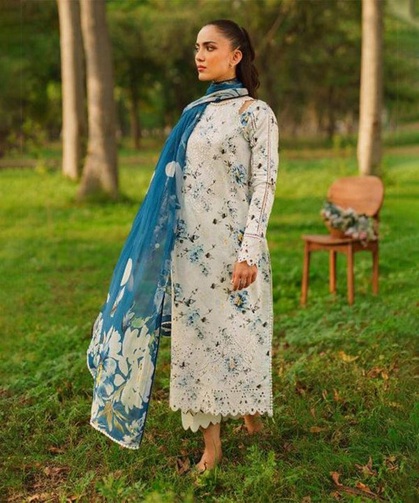 3PC-Printed Lawn Shirt With Voile Printed Dupatta-1546