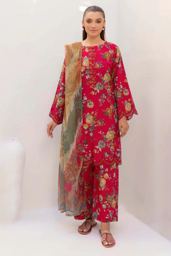 3PC Lawn Printed Shirt With Digital Printed Dupatta-1612