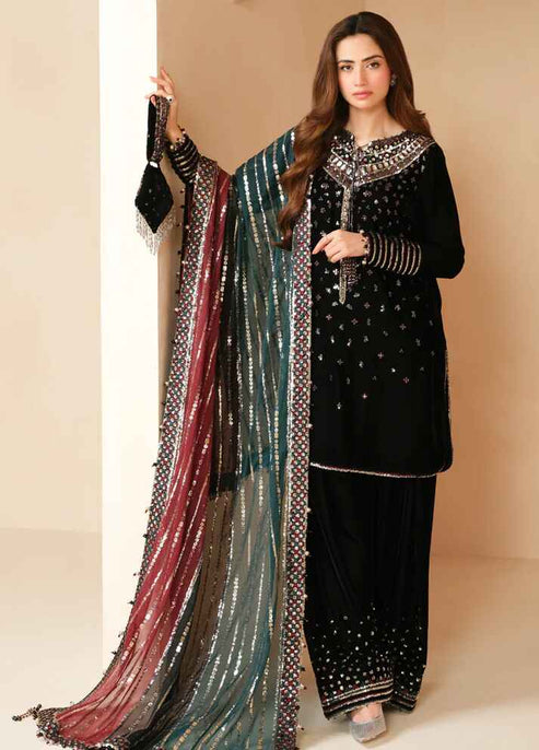 Embroidered Piece Velvet Suit JV-VF-2037