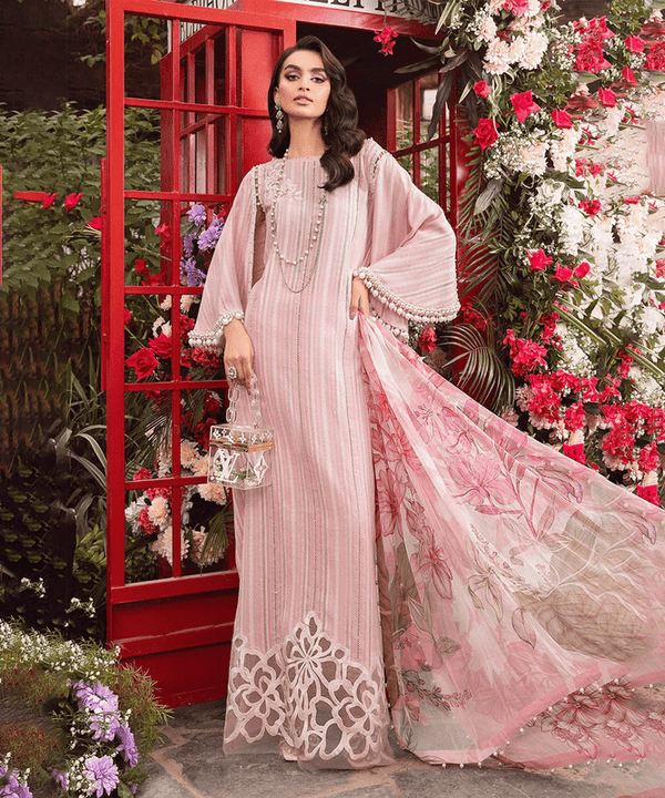 3PC-Printed Lawn Zarri Shirt With Voile Printed Dupatta-1530