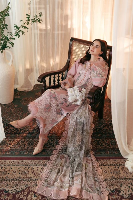 Dhanak-3PC Embroidered Shirt with Digital Printed Wool Shawl - 3402