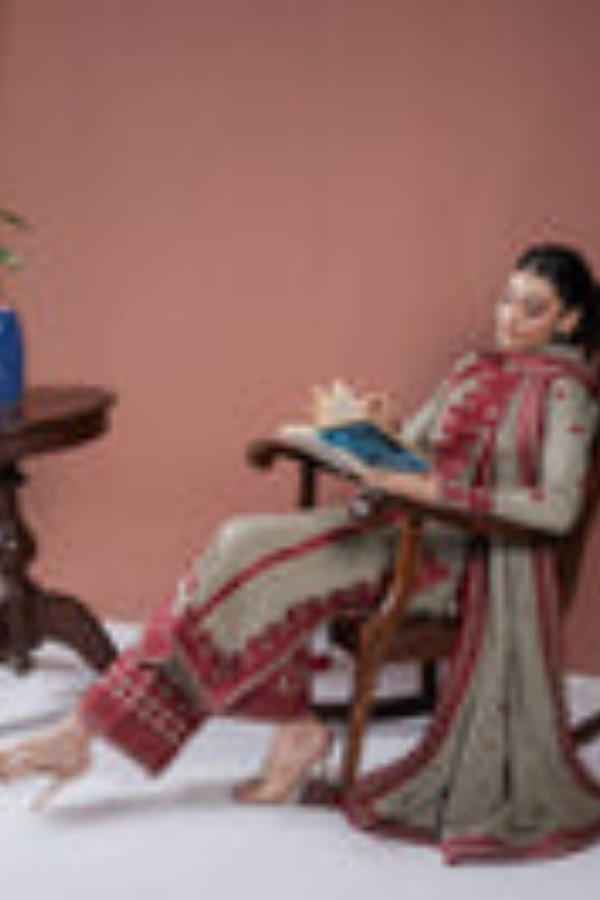 Lawn 3PC Embroidered Shirt with Organza Embroidered Dupatta-1211