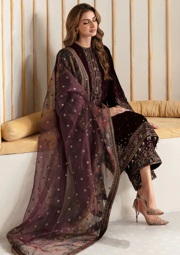 Velvet-3pc Embroidered with Organza Embroidered Dupatta-956