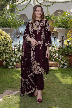 Azure Velvet 3PC Embroidered A0212