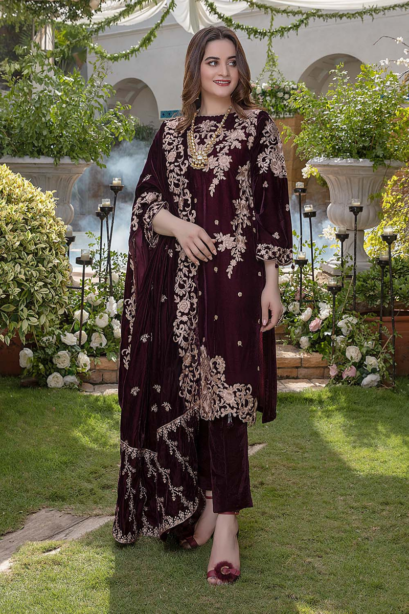 Azure Velvet 3PC Embroidered A0212
