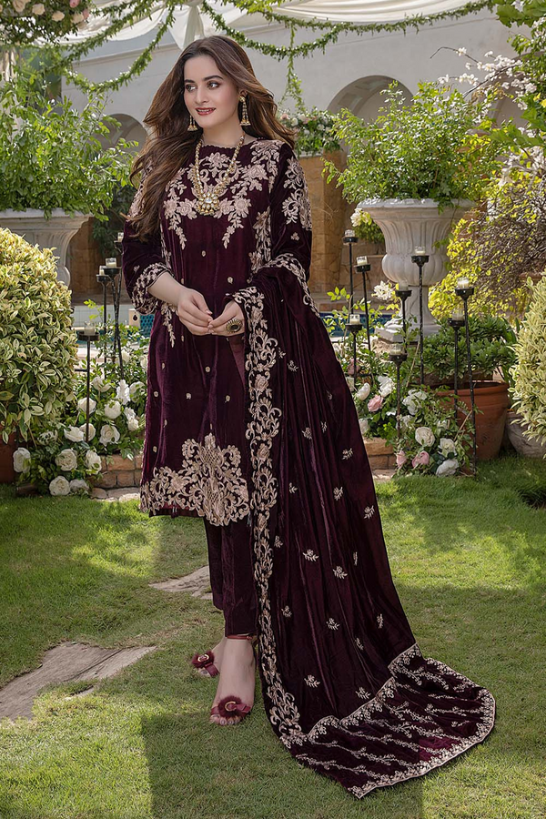 Azure Velvet 3PC Embroidered A0212