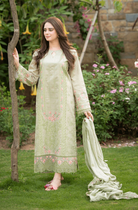 Dhanak-3PC Embroidered Shirt with Organza Embroidered Dupatta- 3386