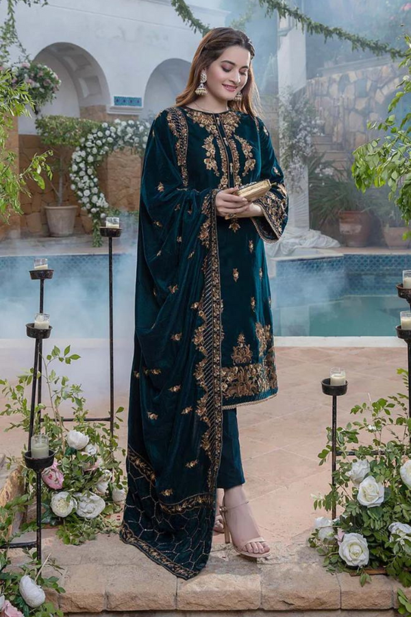 Azure Velvet 3PC Embroidered A0213