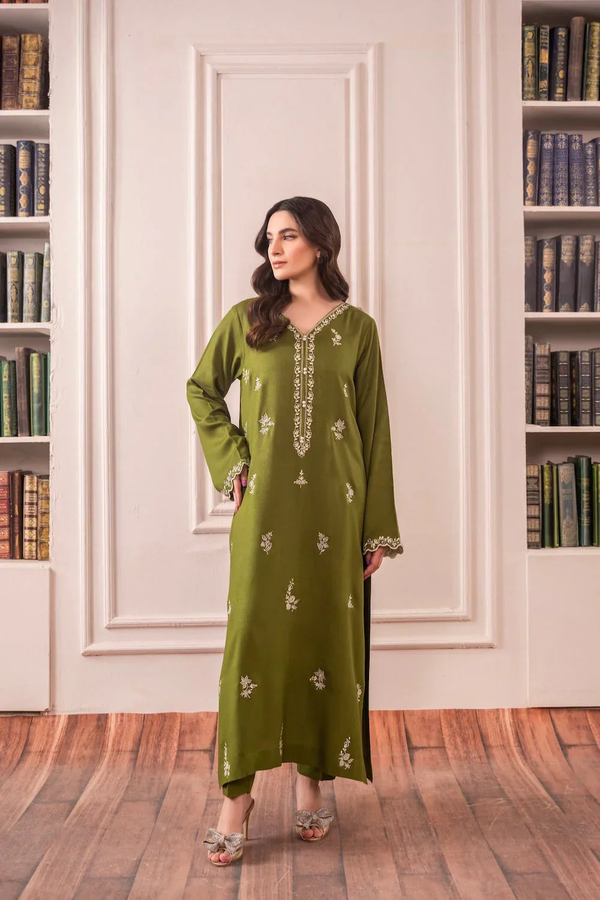 Lawn-3PC Embroidered Shirt with Chiffon Plain Dyed Dupatta-1198