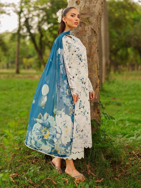 3PC-Printed Lawn Shirt With Voile Printed Dupatta-1546