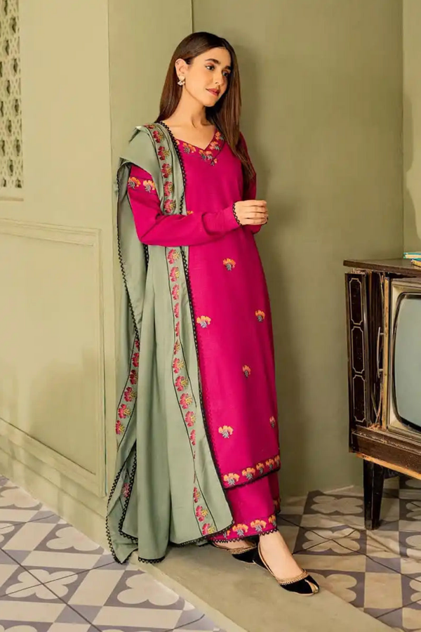 Lawn-3PC Embroidered Shirt with Lawn Embroidered Dupatta- 1173