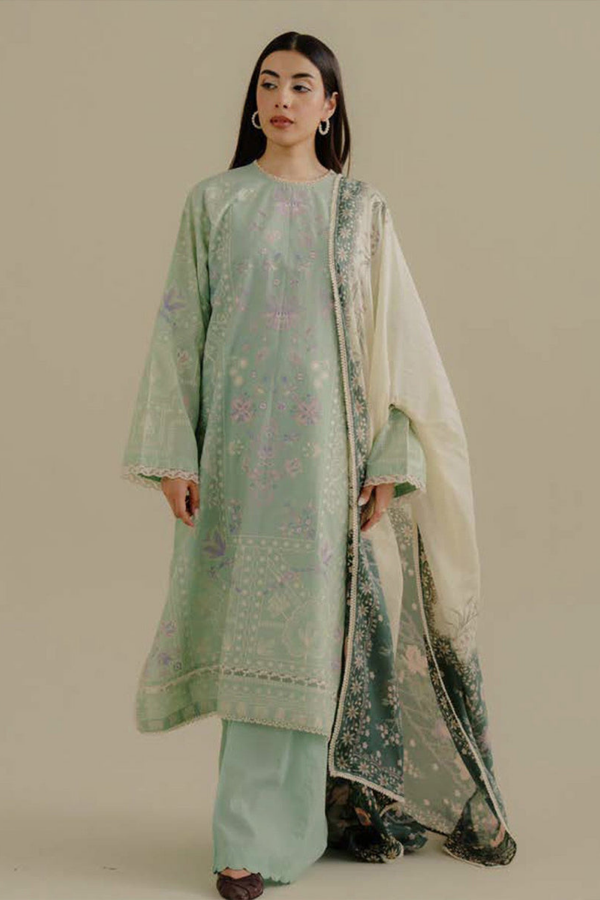 Lawn-3PC Embroidered Shirt with Digital Printed Jacquard Dupatta-1388