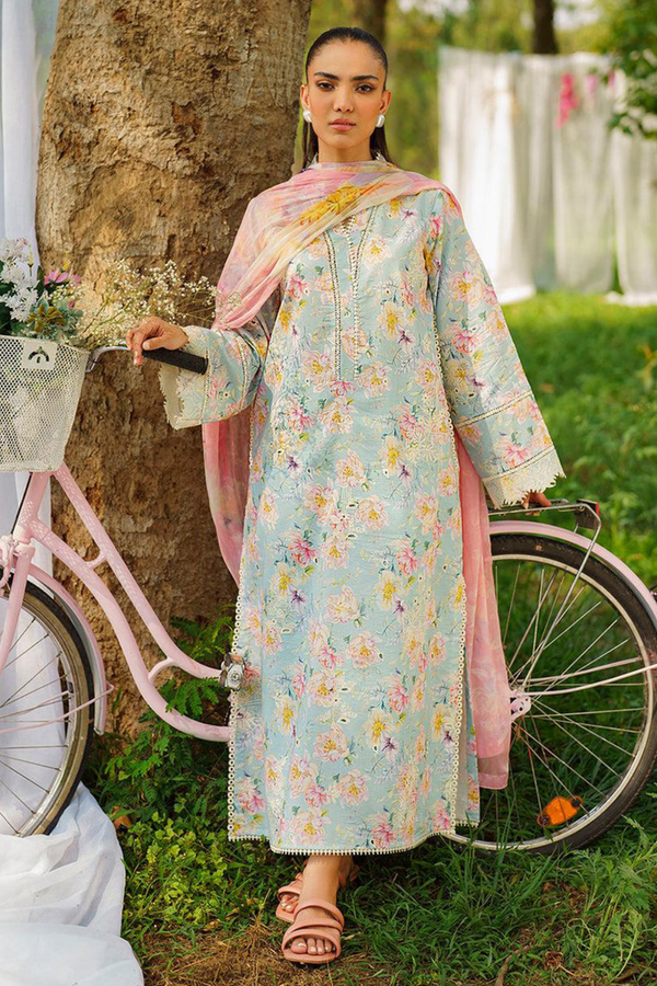 3PC-Printed Lawn Shirt With Voile Printed Dupatta-1548