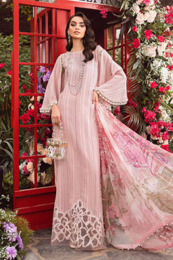 3PC-Printed Lawn Zarri Shirt With Voile Printed Dupatta-1530