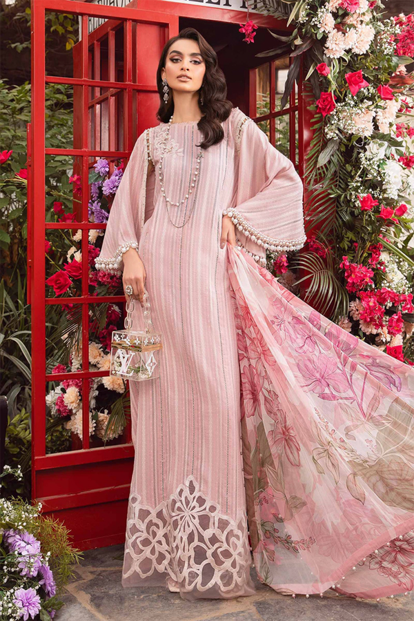 3PC-Printed Lawn Zarri Shirt With Voile Printed Dupatta-1530