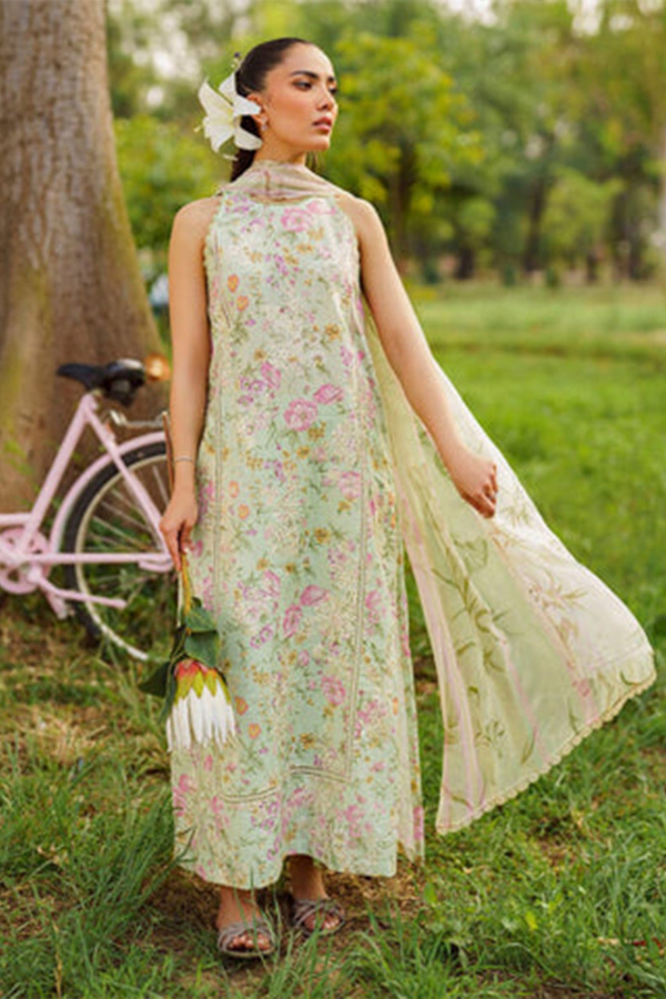 3PC-Printed Lawn Shirt With Voile Printed Dupatta-1547