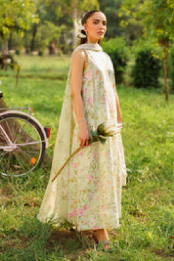 3PC-Printed Lawn Shirt With Voile Printed Dupatta-1547