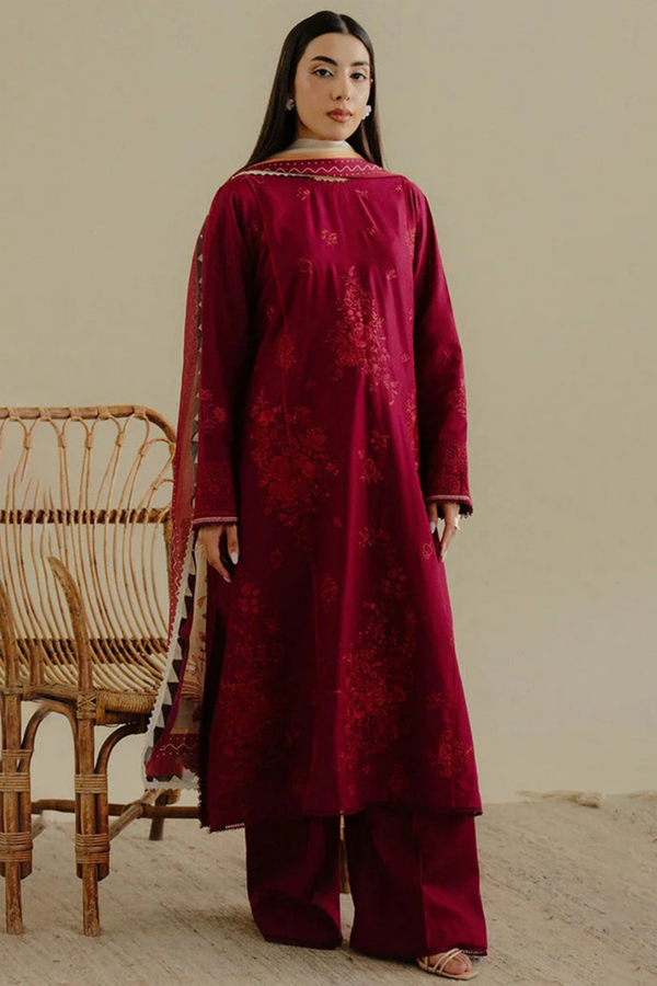 Lawn-3PC Embroidered Shirt with Digital Printed Jacquard Dupatta-1401