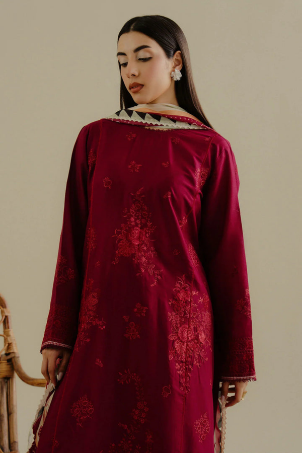 Lawn-3PC Embroidered Shirt with Digital Printed Jacquard Dupatta-1401