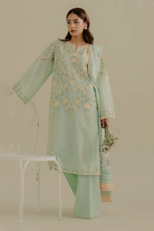 Lawn-3PC Embroidered Shirt with Digital Printed Jacquard Dupatta-1395