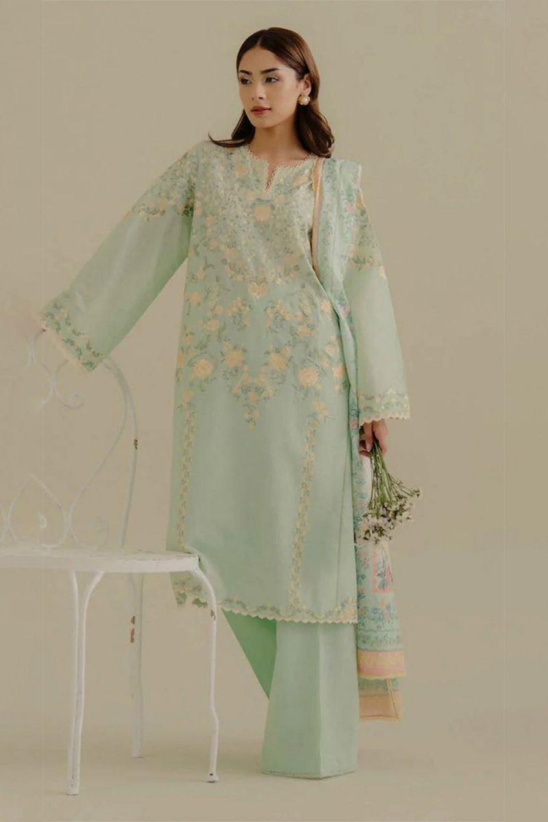 Lawn-3PC Embroidered Shirt with Digital Printed Jacquard Dupatta-1395