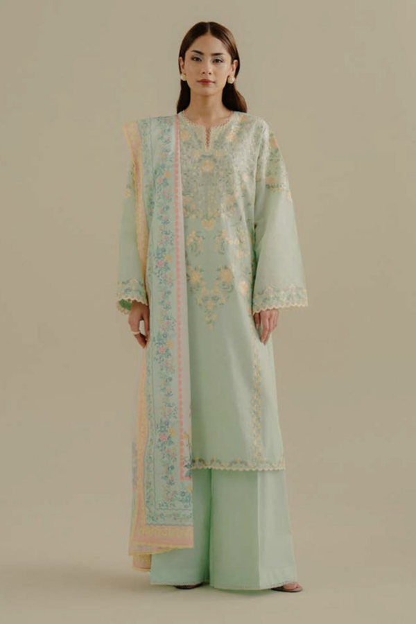 Lawn-3PC Embroidered Shirt with Digital Printed Jacquard Dupatta-1395