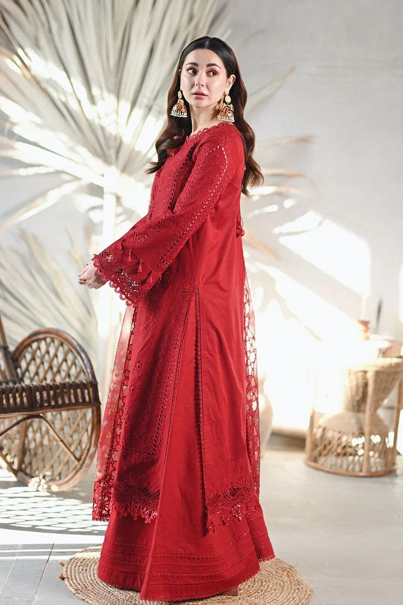 Qalamkar | Red | 3 Piece Embroidered Lawn