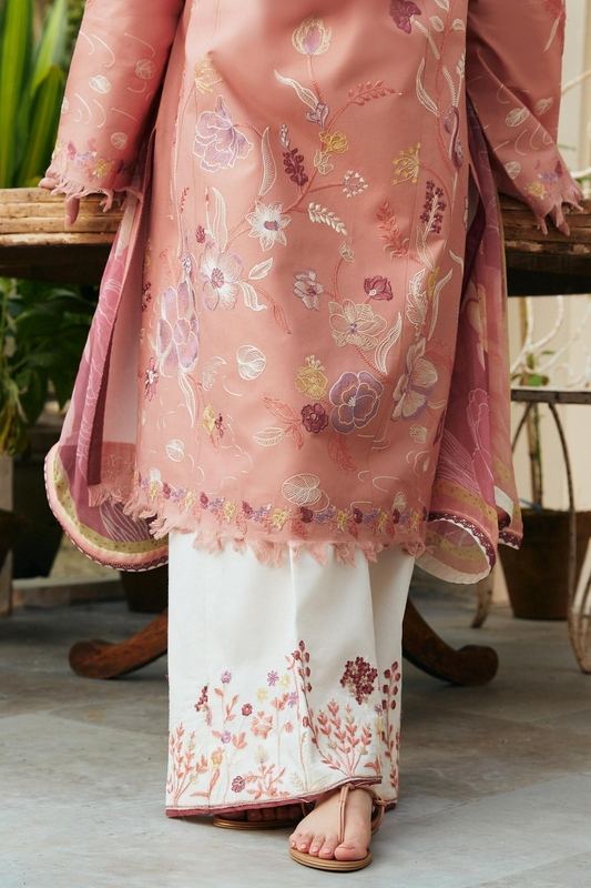 Dhanak-3PC Embroidered Shirt with Digital Printed Wool Shawl -3188