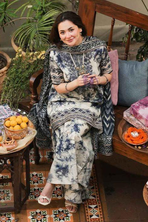 3PC-Printed Lawn Shirt With Voile Printed Dupatta-1542