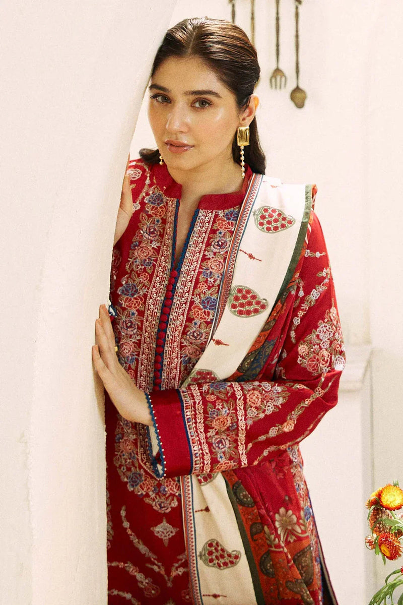 Zara Shahjahan | Red | 3 Piece Embroidered Lawn
