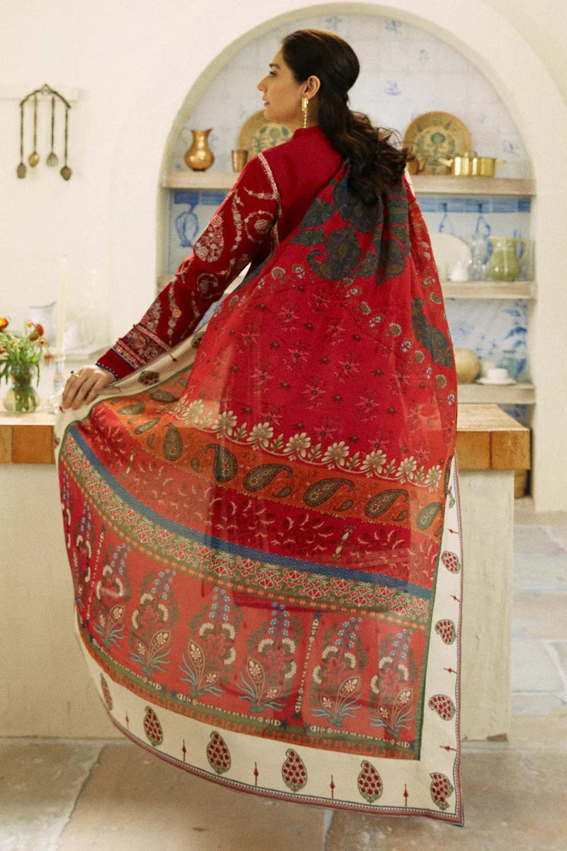 Zara Shahjahan | Red | 3 Piece Embroidered Lawn