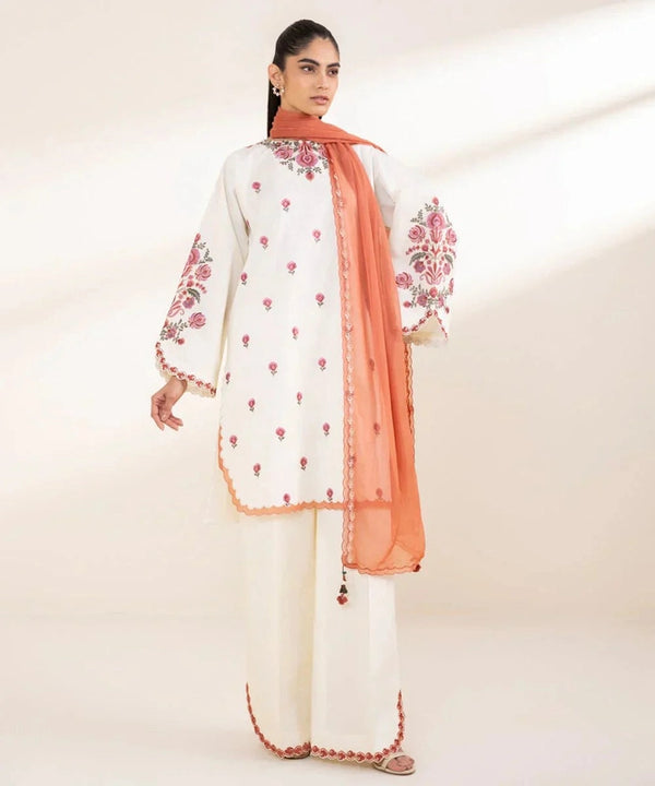 Lawn-3PC Embroidered Shirt with Chiffon Dupatta- 1297