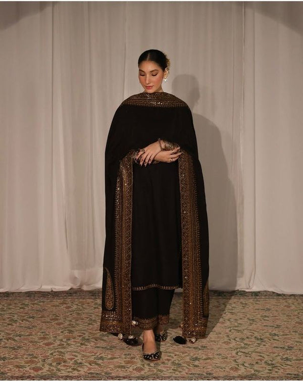 Dhanak-3PC Embroidered Shirt with Organza Sequins Embroidered Dupatta- 3373