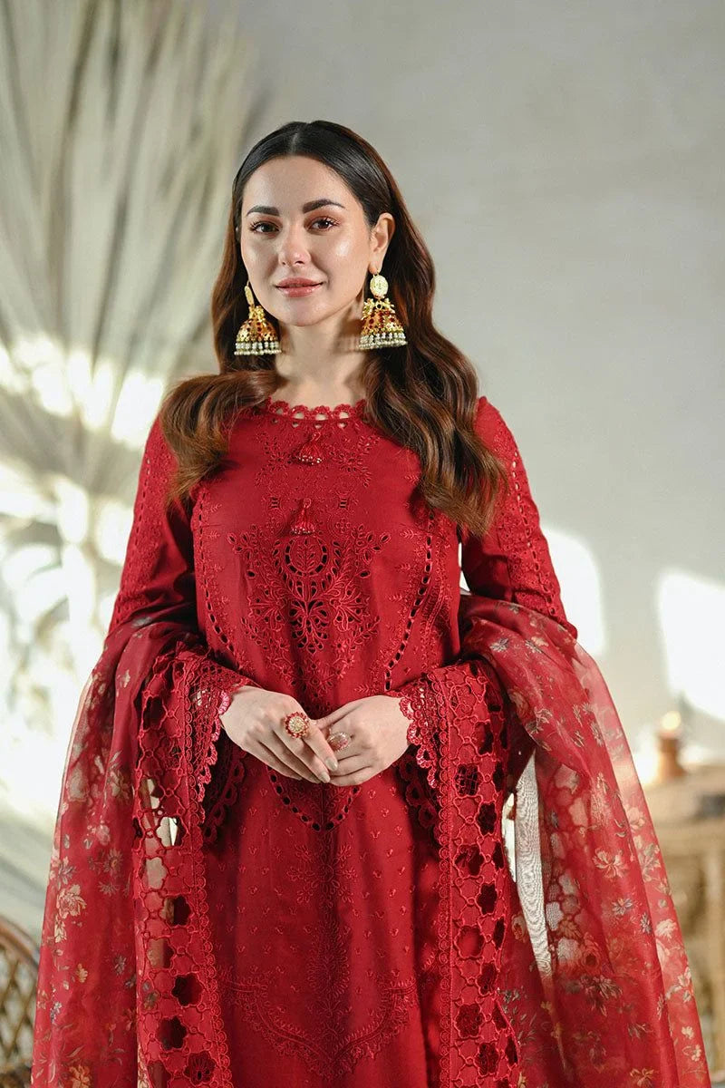 Qalamkar | Red | 3 Piece Embroidered Lawn